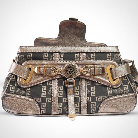 Versace Women Handbag Black/Gold Tone Shoulder Bag Made in Italy Authentic - Picture 3 of 11